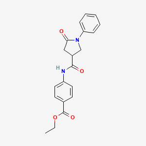 molecular formula C20H20N2O4 B4944894 ethyl 4-{[(5-oxo-1-phenyl-3-pyrrolidinyl)carbonyl]amino}benzoate 