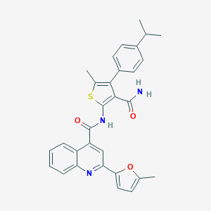 molecular formula C30H27N3O3S B494490 N-[3-(aminocarbonyl)-4-(4-isopropylphenyl)-5-methyl-2-thienyl]-2-(5-methyl-2-furyl)-4-quinolinecarboxamide 