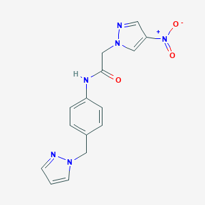 molecular formula C15H14N6O3 B494491 2-(4-nitro-1H-pyrazol-1-yl)-N-[4-(1H-pyrazol-1-ylmethyl)phenyl]acetamide 