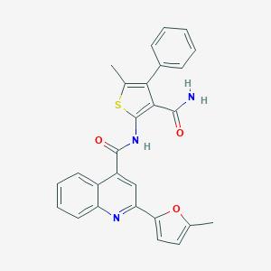 molecular formula C27H21N3O3S B494492 N-(3-carbamoyl-5-methyl-4-phenylthiophen-2-yl)-2-(5-methylfuran-2-yl)quinoline-4-carboxamide 