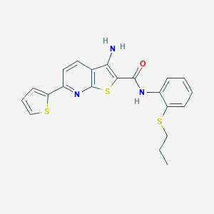 molecular formula C21H19N3OS3 B494497 3-amino-N-[2-(propylsulfanyl)phenyl]-6-(2-thienyl)thieno[2,3-b]pyridine-2-carboxamide 