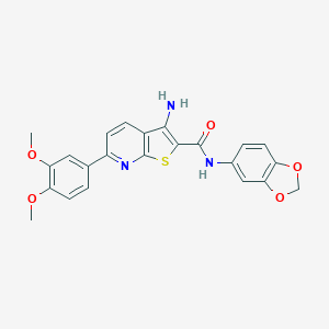 molecular formula C23H19N3O5S B494505 3-amino-N-(1,3-benzodioxol-5-yl)-6-(3,4-dimethoxyphenyl)thieno[2,3-b]pyridine-2-carboxamide CAS No. 497864-02-5