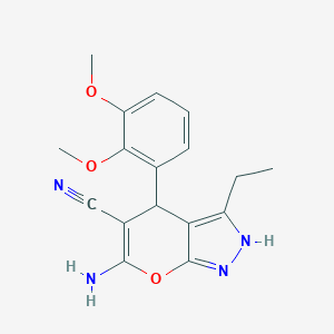 molecular formula C17H18N4O3 B494508 6-Amino-4-(2,3-dimethoxyphenyl)-3-ethyl-1,4-dihydropyrano[2,3-c]pyrazole-5-carbonitrile CAS No. 371206-92-7