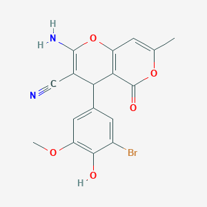 molecular formula C17H13BrN2O5 B4945402 2-amino-4-(3-bromo-4-hydroxy-5-methoxyphenyl)-7-methyl-5-oxo-4H,5H-pyrano[4,3-b]pyran-3-carbonitrile 