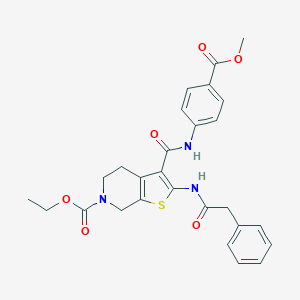 molecular formula C27H27N3O6S B494568 ethyl 3-{[4-(methoxycarbonyl)anilino]carbonyl}-2-[(phenylacetyl)amino]-4,7-dihydrothieno[2,3-c]pyridine-6(5H)-carboxylate 