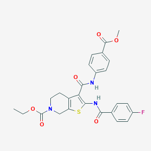 molecular formula C26H24FN3O6S B494572 ethyl 2-[(4-fluorobenzoyl)amino]-3-{[4-(methoxycarbonyl)anilino]carbonyl}-4,7-dihydrothieno[2,3-c]pyridine-6(5H)-carboxylate 