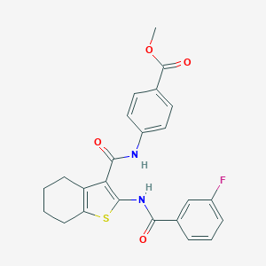 molecular formula C24H21FN2O4S B494573 Methyl 4-[({2-[(3-fluorobenzoyl)amino]-4,5,6,7-tetrahydro-1-benzothien-3-yl}carbonyl)amino]benzoate 