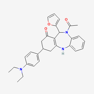 molecular formula C29H31N3O3 B4945740 10-acetyl-3-[4-(diethylamino)phenyl]-11-(2-furyl)-2,3,4,5,10,11-hexahydro-1H-dibenzo[b,e][1,4]diazepin-1-one 