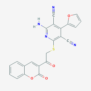 molecular formula C22H12N4O4S B494587 2-Amino-4-(furan-2-yl)-6-[2-oxo-2-(2-oxochromen-3-yl)ethyl]sulfanylpyridine-3,5-dicarbonitrile CAS No. 319491-34-4