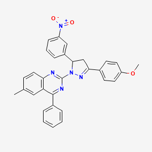 molecular formula C31H25N5O3 B4945889 2-[3-(4-methoxyphenyl)-5-(3-nitrophenyl)-4,5-dihydro-1H-pyrazol-1-yl]-6-methyl-4-phenylquinazoline 