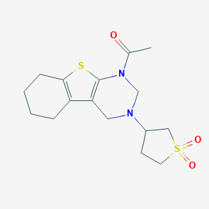 molecular formula C16H22N2O3S2 B494594 1-[3-(1,1-Dioxothiolan-3-yl)-2,4,5,6,7,8-hexahydro-[1]benzothiolo[2,3-d]pyrimidin-1-yl]ethanone CAS No. 618403-06-8