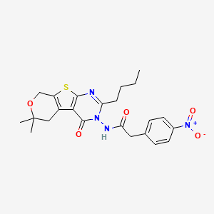 N-(5-butyl-12,12-dimethyl-3-oxo-11-oxa-8-thia-4,6-diazatricyclo[7.4.0.02,7]trideca-1(9),2(7),5-trien-4-yl)-2-(4-nitrophenyl)acetamide