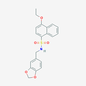 molecular formula C20H19NO5S B494618 N-(1,3-benzodioxol-5-ylmethyl)-4-ethoxynaphthalene-1-sulfonamide CAS No. 392235-91-5