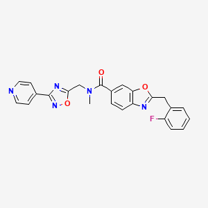 molecular formula C24H18FN5O3 B4946182 2-(2-fluorobenzyl)-N-methyl-N-{[3-(4-pyridinyl)-1,2,4-oxadiazol-5-yl]methyl}-1,3-benzoxazole-6-carboxamide 