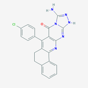 molecular formula C22H15ClN6O B494625 6-Amino-2-(4-chlorophenyl)-5,7,8,10,12-pentazapentacyclo[11.8.0.03,11.05,9.014,19]henicosa-1,3(11),6,9,12,14,16,18-octaen-4-one 