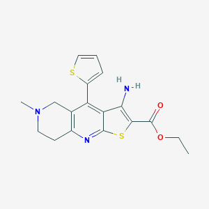 molecular formula C18H19N3O2S2 B494634 Ethyl 3-amino-6-methyl-4-(2-thienyl)-5,6,7,8-tetrahydrothieno[2,3-b][1,6]naphthyridine-2-carboxylate 