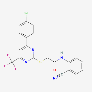 molecular formula C20H12ClF3N4OS B4946481 2-{[4-(4-chlorophenyl)-6-(trifluoromethyl)-2-pyrimidinyl]thio}-N-(2-cyanophenyl)acetamide 