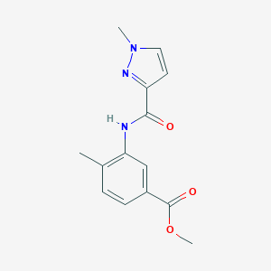 molecular formula C14H15N3O3 B494653 methyl 4-methyl-3-{[(1-methyl-1H-pyrazol-3-yl)carbonyl]amino}benzoate 
