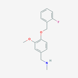 molecular formula C16H18FNO2 B494693 N-{4-[(2-fluorobenzyl)oxy]-3-methoxybenzyl}-N-methylamine 