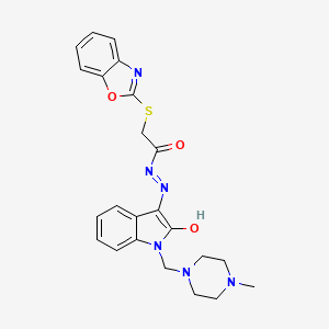 2-(1,3-benzoxazol-2-ylthio)-N'-{1-[(4-methyl-1-piperazinyl)methyl]-2-oxo-1,2-dihydro-3H-indol-3-ylidene}acetohydrazide