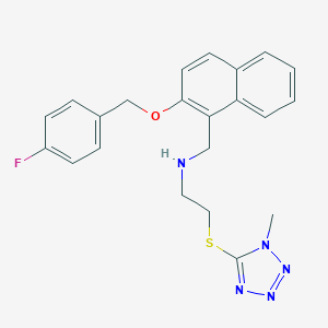 molecular formula C22H22FN5OS B494776 N-({2-[(4-fluorobenzyl)oxy]-1-naphthyl}methyl)-N-{2-[(1-methyl-1H-tetraazol-5-yl)sulfanyl]ethyl}amine 