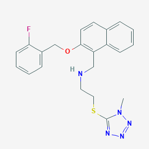 molecular formula C22H22FN5OS B494777 N-({2-[(2-fluorobenzyl)oxy]-1-naphthyl}methyl)-N-{2-[(1-methyl-1H-tetraazol-5-yl)sulfanyl]ethyl}amine 