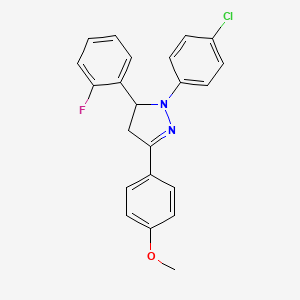 molecular formula C22H18ClFN2O B4947967 1-(4-chlorophenyl)-5-(2-fluorophenyl)-3-(4-methoxyphenyl)-4,5-dihydro-1H-pyrazole 