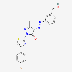 molecular formula C20H16BrN5O2S B4948097 2-[4-(4-bromophenyl)-1,3-thiazol-2-yl]-4-{[3-(hydroxymethyl)phenyl]diazenyl}-5-methyl-2,4-dihydro-3H-pyrazol-3-one 