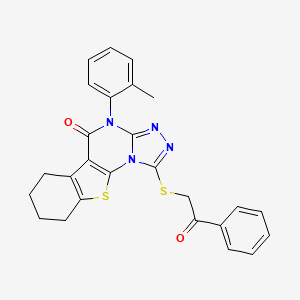 molecular formula C26H22N4O2S2 B4948220 4-(2-methylphenyl)-1-[(2-oxo-2-phenylethyl)thio]-6,7,8,9-tetrahydro[1]benzothieno[3,2-e][1,2,4]triazolo[4,3-a]pyrimidin-5(4H)-one 