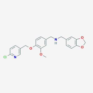 molecular formula C22H21ClN2O4 B494841 N-(1,3-benzodioxol-5-ylmethyl){4-[(6-chloro-3-pyridyl)methoxy]-3-methoxyphenyl}methanamine 