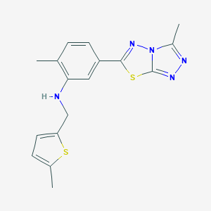 molecular formula C17H17N5S2 B494847 2-methyl-N-[(5-methylthiophen-2-yl)methyl]-5-(3-methyl-[1,2,4]triazolo[3,4-b][1,3,4]thiadiazol-6-yl)aniline CAS No. 717831-45-3