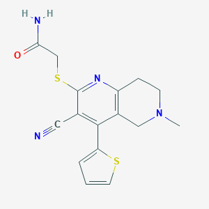 molecular formula C16H16N4OS2 B494849 2-{[3-Cyano-6-methyl-4-(2-thienyl)-5,6,7,8-tetrahydro[1,6]naphthyridin-2-yl]sulfanyl}acetamide 