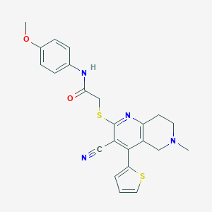 molecular formula C23H22N4O2S2 B494851 2-{[3-cyano-6-methyl-4-(2-thienyl)-5,6,7,8-tetrahydro[1,6]naphthyridin-2-yl]sulfanyl}-N-(4-methoxyphenyl)acetamide 