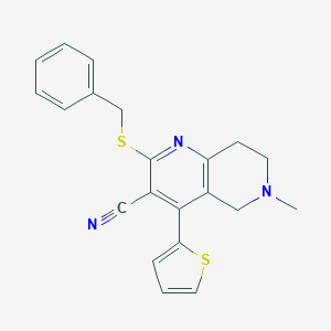 molecular formula C21H19N3S2 B494852 2-(Benzylsulfanyl)-6-methyl-4-(2-thienyl)-5,6,7,8-tetrahydro[1,6]naphthyridine-3-carbonitrile 