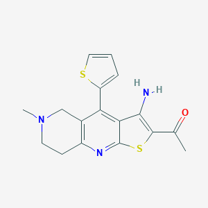 molecular formula C17H17N3OS2 B494853 1-[3-Amino-6-methyl-4-(2-thienyl)-5,6,7,8-tetrahydrothieno[2,3-b][1,6]naphthyridin-2-yl]ethanone CAS No. 923557-91-9