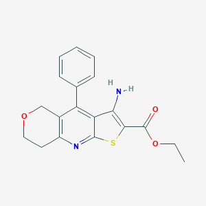 molecular formula C19H18N2O3S B494858 ethyl 3-amino-4-phenyl-7,8-dihydro-5H-pyrano[4,3-b]thieno[3,2-e]pyridine-2-carboxylate 