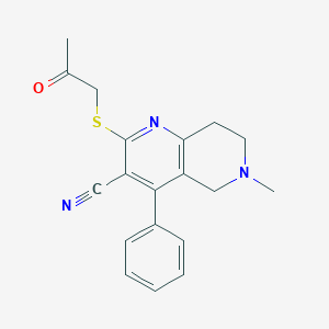molecular formula C19H19N3OS B494866 3-Cyano-4-phenyl-2-(2-oxopropylthio)-6-methyl-5,6,7,8-tetrahydro-1,6-naphthyridine 
