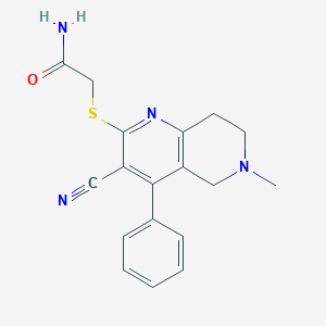 molecular formula C18H18N4OS B494869 2-[(3-Cyano-6-methyl-4-phenyl-5,6,7,8-tetrahydro[1,6]naphthyridin-2-yl)sulfanyl]acetamide 