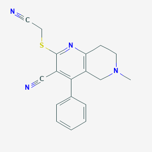 molecular formula C18H16N4S B494870 2-[(Cyanomethyl)sulfanyl]-6-methyl-4-phenyl-5,6,7,8-tetrahydro[1,6]naphthyridine-3-carbonitrile 