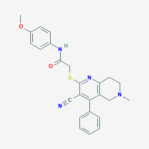 molecular formula C25H24N4O2S B494874 2-[(3-cyano-6-methyl-4-phenyl-5,6,7,8-tetrahydro[1,6]naphthyridin-2-yl)sulfanyl]-N-(4-methoxyphenyl)acetamide 