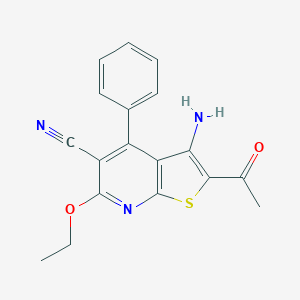 molecular formula C18H15N3O2S B494890 2-Acetyl-3-amino-6-ethoxy-4-phenylthieno[2,3-b]pyridine-5-carbonitrile 