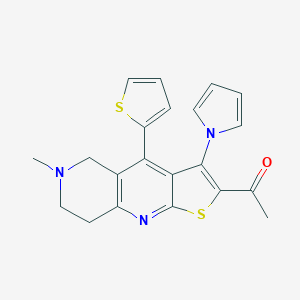 molecular formula C21H19N3OS2 B494900 1-[6-methyl-3-(1H-pyrrol-1-yl)-4-(2-thienyl)-5,6,7,8-tetrahydrothieno[2,3-b][1,6]naphthyridin-2-yl]ethanone 