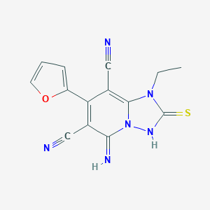 molecular formula C14H10N6OS B494903 5-amino-6,8-dicyano-1-ethyl-7-(2-furyl)-1H-[1,2,4]triazolo[1,5-a]pyridin-4-ium-2-thiolate 