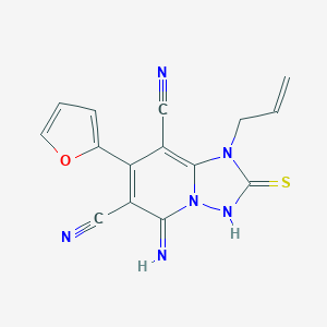molecular formula C15H10N6OS B494904 1-allyl-5-amino-6,8-dicyano-7-(2-furyl)-1H-[1,2,4]triazolo[1,5-a]pyridin-4-ium-2-thiolate 