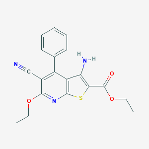 molecular formula C19H17N3O3S B494905 Ethyl 3-amino-5-cyano-6-ethoxy-4-phenylthieno[2,3-b]pyridine-2-carboxylate 