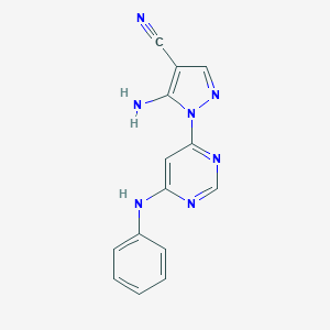 molecular formula C14H11N7 B494906 5-amino-1-(6-anilino-4-pyrimidinyl)-1H-pyrazole-4-carbonitrile 