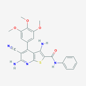 molecular formula C24H21N5O4S B494908 3,6-diamino-5-cyano-N-phenyl-4-(3,4,5-trimethoxyphenyl)thieno[2,3-b]pyridine-2-carboxamide 