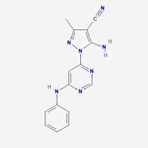 molecular formula C15H13N7 B494909 5-amino-1-(6-anilino-4-pyrimidinyl)-3-methyl-1H-pyrazole-4-carbonitrile 