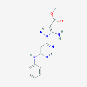 molecular formula C15H14N6O2 B494911 methyl 5-amino-1-(6-anilino-4-pyrimidinyl)-1H-pyrazole-4-carboxylate 