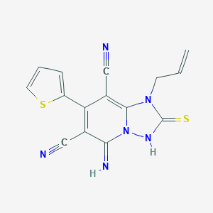 molecular formula C15H10N6S2 B494912 1-allyl-5-amino-6,8-dicyano-7-(2-thienyl)-1H-[1,2,4]triazolo[1,5-a]pyridin-4-ium-2-thiolate 